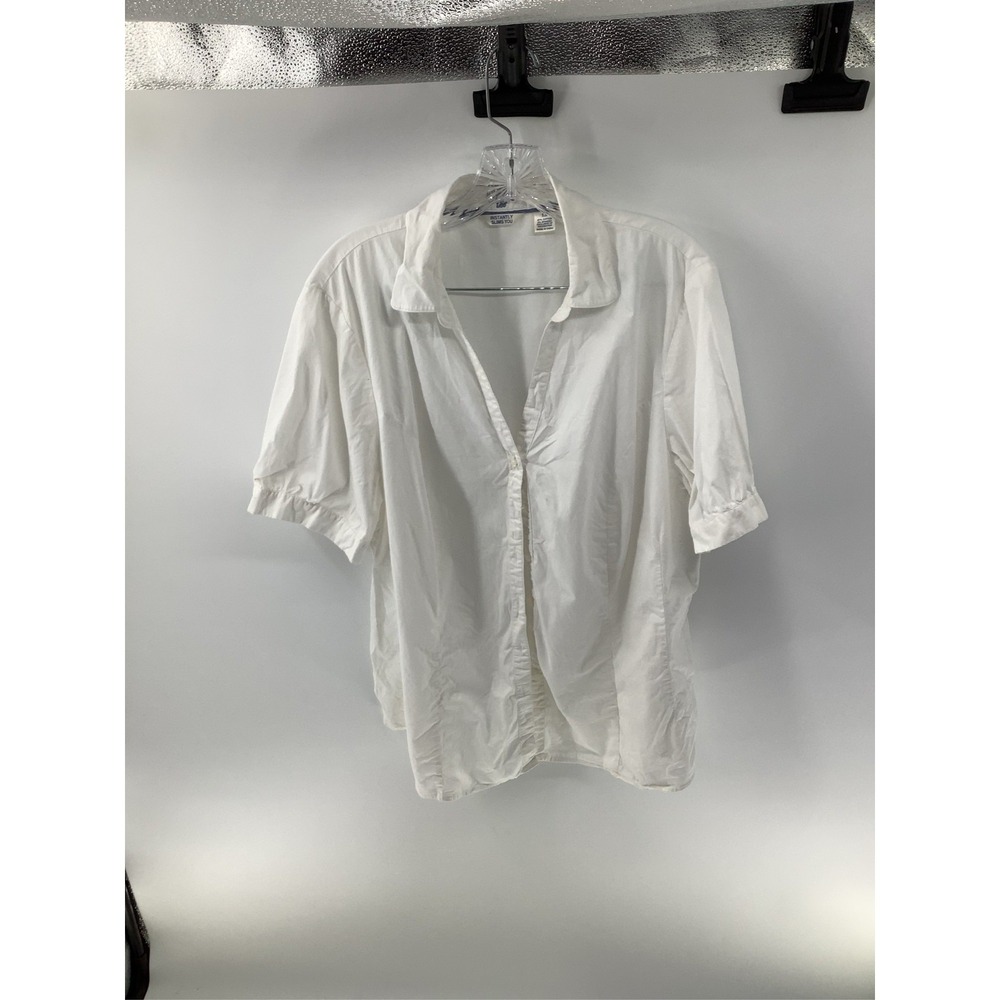 Riders by Lee Instantly Slims You White Short Sleeve Button Down Shirt 1X